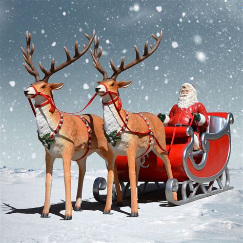 Deluxe two-seater Sleigh, Santa & Reindeer Décor Set Display 132 In