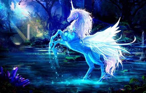 Blue White Unicorn Horse