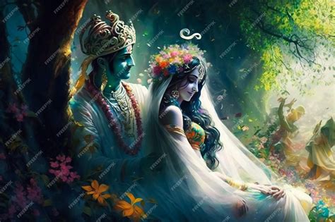 Premium Photo | The love story of radha and krishna in a world of nature