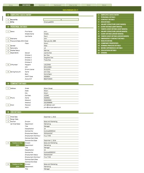 Employee Database Excel Template » The Spreadsheet Page