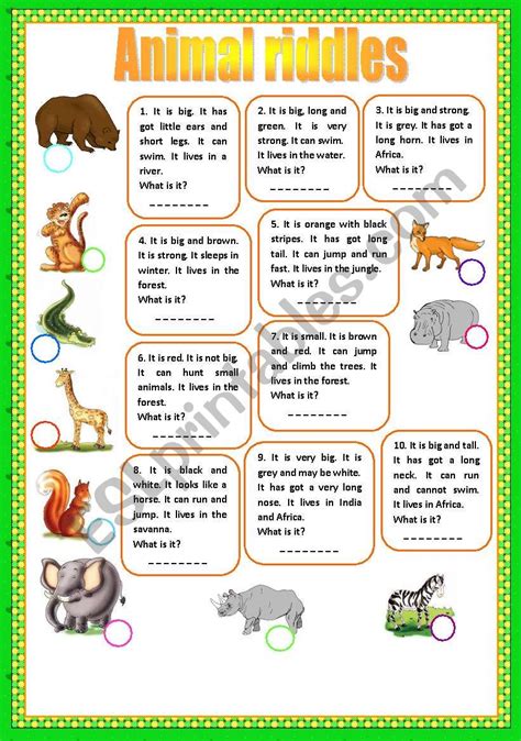 Animal riddles - ESL worksheet by kosamysh