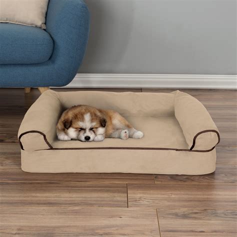 Dog Bed Orthopedic Pet Sofa Bed with Memory Foam and Foam Stuffed Bolsters 30x20.5x7.5 Tan ...