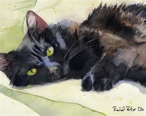 Black Cat Art Painting PRINT Watercolor Rachel Parker | Etsy