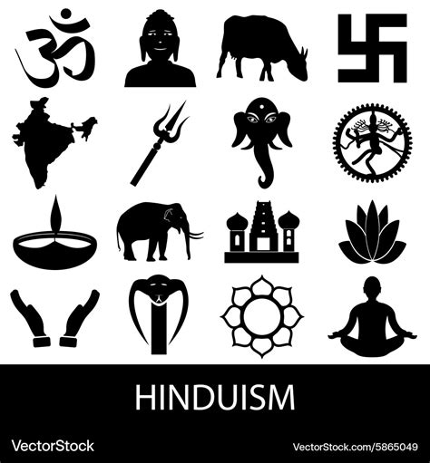 Hinduism religions symbols set icons eps10 Vector Image