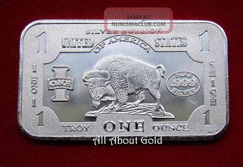 Solid Silver Bar 1 Troy Oz Buffalo Bison Highland Made Usa. 999 Fine Bu