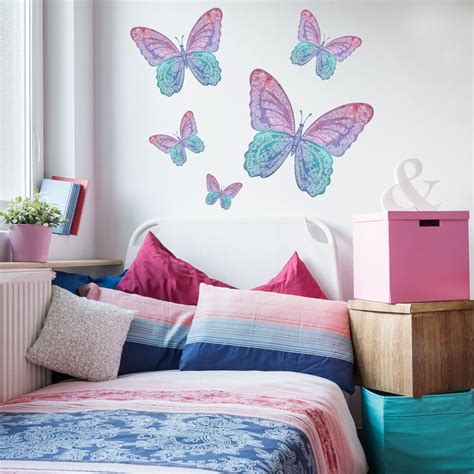 Five Watercolor Butterfly Wall Decals, Eco-Friendly Matte Fabric Wall