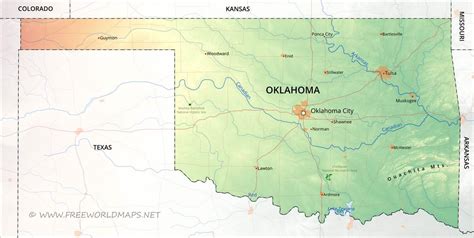 Physical map of Oklahoma