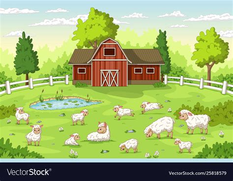 Sheep on a farm Royalty Free Vector Image - VectorStock