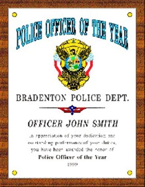 POLICE OFFICER OF THE YEAR PLAQUE