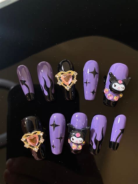 Kuromi Inspired Handmade Press on Nails Cartoon Cute Nails - Etsy