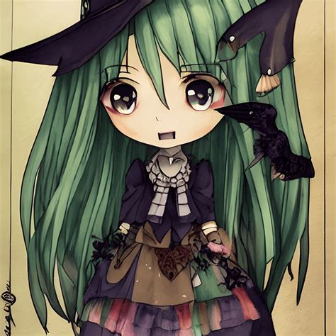 Cute Witch Anime Kawaii Chibi Cartoon Watercolor Hyper Realistic ...