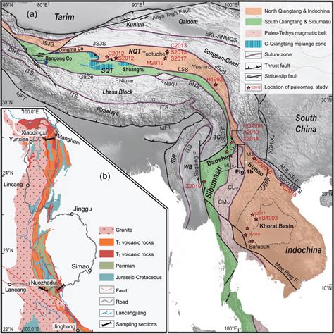 (a) Schematic tectonic map showing the Paleo‐Tethys system in the... | Download Scientific Diagram