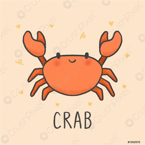 Cute Crab cartoon hand drawn style - stock vector 1093970 | Crushpixel