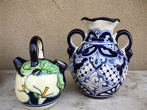 Mexican Vases Blue White Decor Bohemian Home, Talavera Pottery, Mexican Pottery, Boho Style