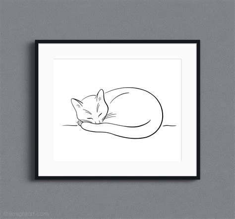 Sleeping Cat Line Art Drawing | L.J. Knight Art