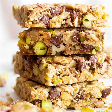 Chewy Gluten Free Vegan snack bars packed with chocolate & pistachios ...