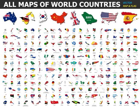 All maps of world countries and flags . Collection of outline shape of international country map ...