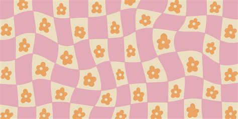 Groovy checkered Daisy Flowers background. Retro 70s - 60s Hippie ...