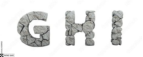 Stone letters G, H, I. 3d render. Rock alphabet. Path save. Stock Illustration | Adobe Stock