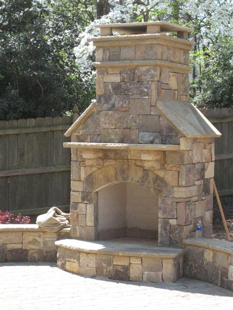 Outdoor Stone Fireplace with Hearth and Mantel