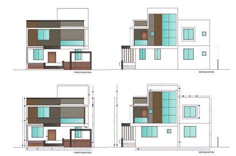 Residence Modern House Building Four Side Elevation Design Dwg File ...