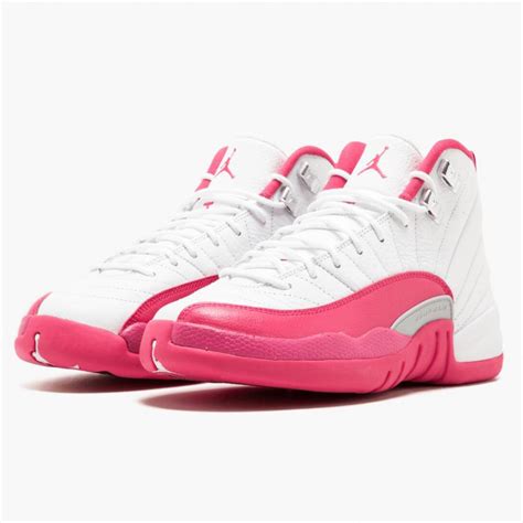 Air Jordan 12 Retro "Dynamic Pink" Womens AJ12 510815 109 White/Vivid Pink-Mtllc Silver Jordan ...