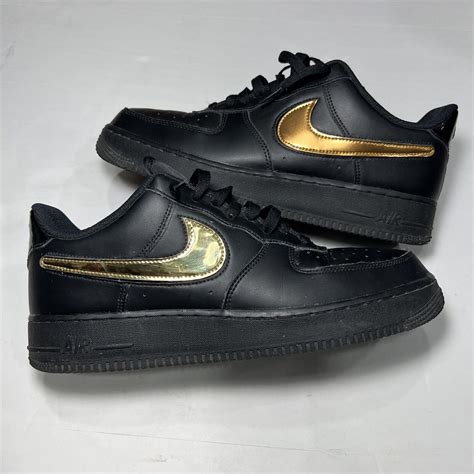 Nike Air Force 1 Black Metallic Gold Removeable Swoos… - Gem