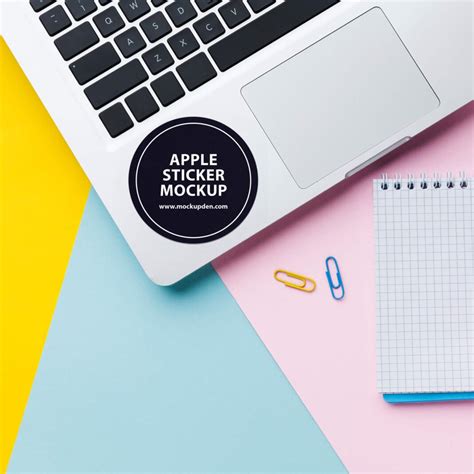 Free Apple Laptop Sticker Mockup PSD Template - Mockup Den