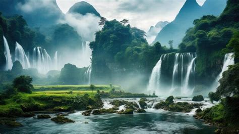 Premium Photo | Tranquil Waterfalls in a Picturesque Landscape