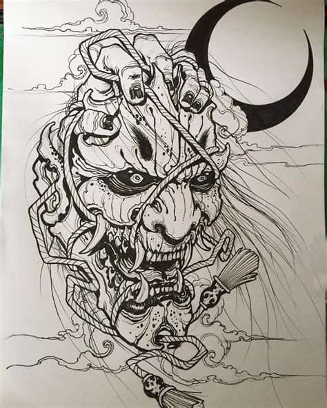 Unreal Hannya Mask Tattoo Outline Japanese Demon Tattoo Designs Hannya Mask Tattoo Outline ...