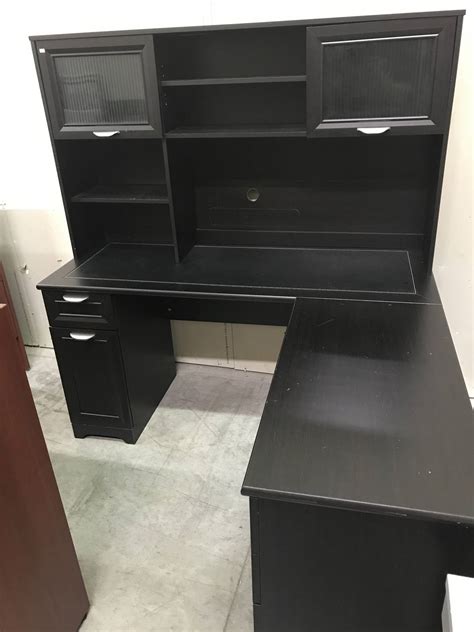 Black L Shaped Desk with Hutch | Madison Liquidators