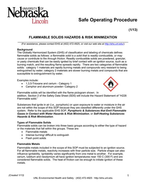 Safe Operating Procedure (1/13) FLAMMABLE SOLIDS HAZARDS & RISK ...