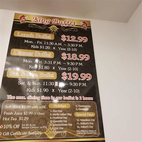 Menu at King Buffet restaurant, Los Angeles, N Western Ave