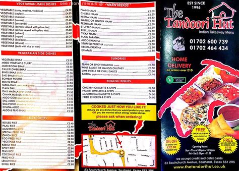 Menu at The Tandoori Hut fast food, Southend-on-Sea