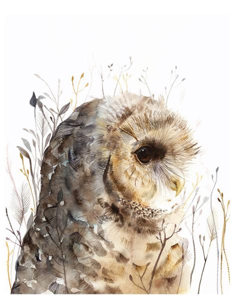 Owl Art Owl Painting Owl Watercolor Painting Owl Art - Etsy