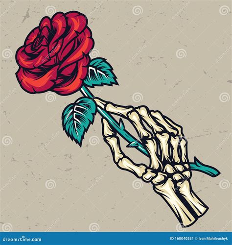 Colorful Skeleton Hand Holding Beautiful Rose Vector Illustration ...