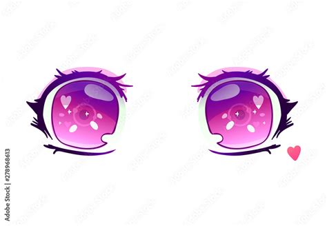 Hand drawn purple anime kawaii eyes. Hand drawn vector illustration in japanese style. Perfect ...