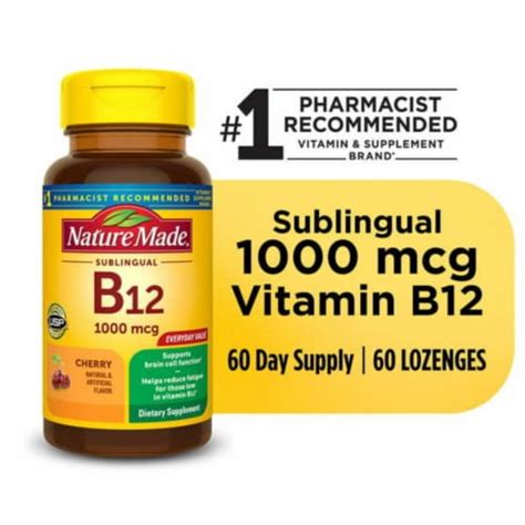 Nature Made Vitamin B12 Sublingual Sugar Free Micro-Lozenges; 1000 Mcg; 60 Count, 60 Lozengers ...