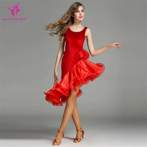 YILINFEIER MY756 Latin Dance Dress Women Lady Adult Cha Cha Irregular Sweep Dancing Dress ...