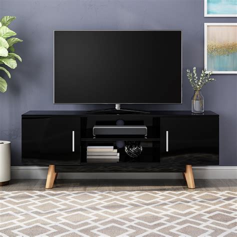 Black Modern Tv Cabinet Black Tv Stand With Led Rgb Lights, Flat Screen Tv Cabinet, Gaming - The ...