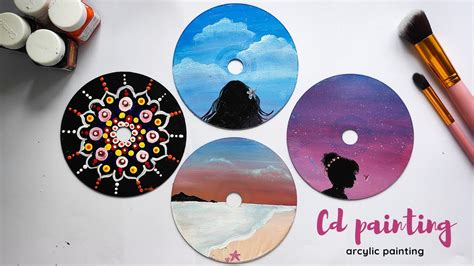 Cd painting 💿 with acrylic paint (Aesthetic room décor) - YouTube