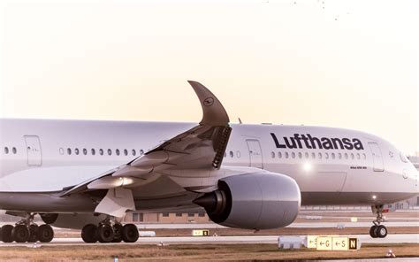 Download wallpapers Airbus A350-900, Lufthansa, passenger plane, takeoff, airport, evening ...