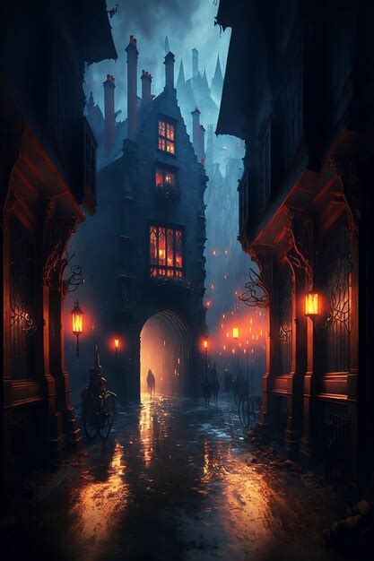 Premium Photo | Fantasy medieval city at night digital art