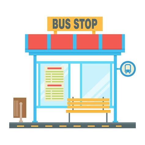 Download Empty bus stop with the scheme of traffic and the stop sign. Flat vector illustration ...