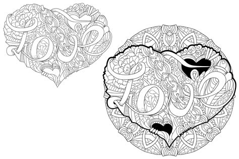 Hearts zentangle for coloring pages By Watercolor fantasies | TheHungryJPEG