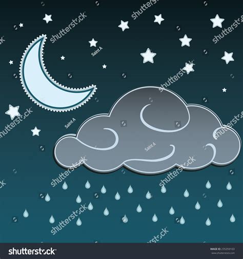 Cartoon Moon Clouds Raining Night Sky 스톡 벡터(로열티 프리) 235359103 ...