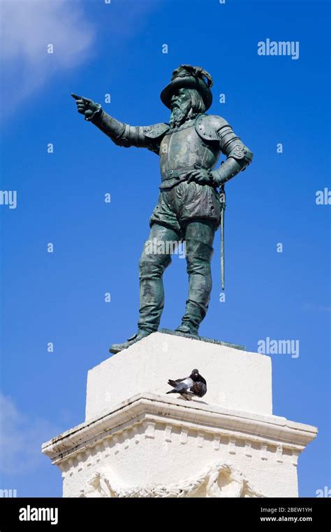 Statue of Juan Ponce De Leon in Plaza De San Jose, Old City of San Juan, Puerto Rico Island ...