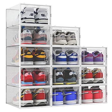 Buy 12 Pack Shoe Storage Boxes, Clear Plastic Stackable Shoe Organizer ...