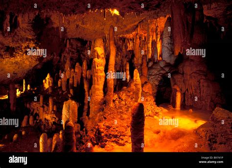 Barbados cave Harrison Cave inside limestone cave Stalagmites Caribbean to stalactites Stock ...