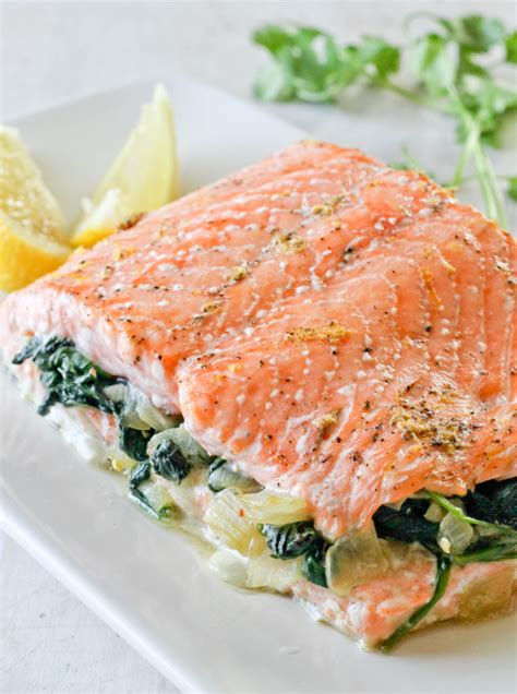 SALMON STUFFED WITH SPINACH - Jehan Can Cook